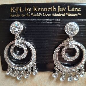 Kenneth Jay Lane Silver Crystal Drop Earrings